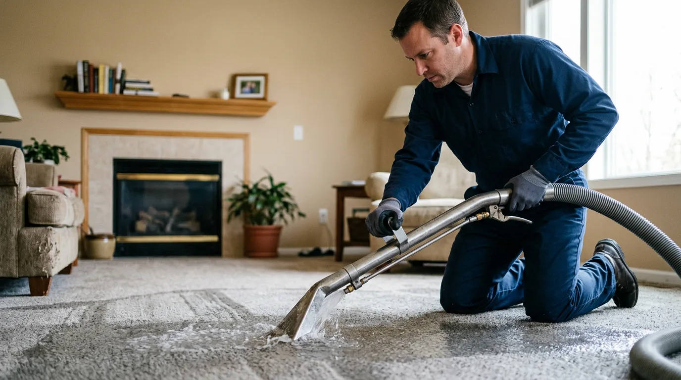 Water damage restoration technician working near Bremen, IN